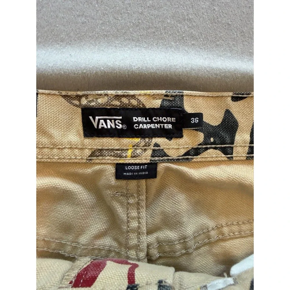 Vans Pants Mens 34 Drill Chore Carpenter All Over Print Loose Fit Off The Wall